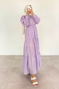 Lilac Crew Neck Cotton Fabric Printed Dresess