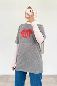 Gray Crew Neck Short Arm Cotton Printed T-shirt