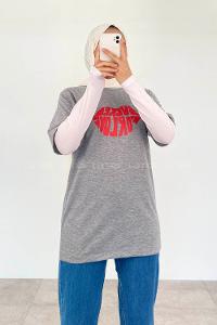 Gray Crew Neck Short Arm Cotton Printed T-shirt
