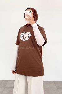 Brown Crew Neck Short Arm Cotton Printed T-shirt