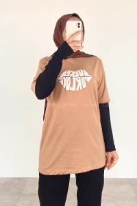 Brown With Milk Crew Neck Short Arm Cotton Printed T-shirt