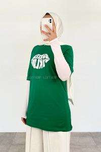 Green Crew Neck Short Arm Cotton Printed T-shirt