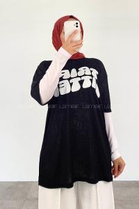 Black Crew Neck Short Arm Cotton Printed T-shirt