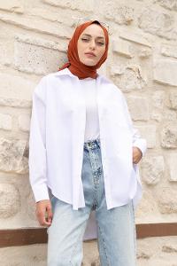 White Shirt Collar Long Arm Cotton Unprinted Shirt