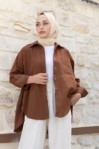 Brown Shirt Collar Long Arm Cotton Unprinted Shirt