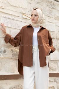 Brown Shirt Collar Long Arm Cotton Unprinted Shirt