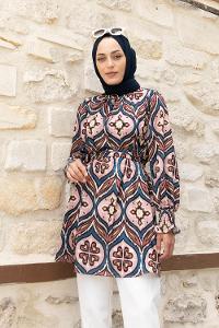 Indigo Powder Mandarin Collar Viscose Fabric Printed Tunic