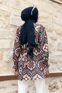 Indigo Powder Mandarin Collar Viscose Fabric Printed Tunic