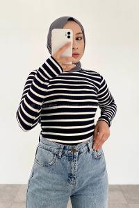 Navy Blue Mock Turtle Neck Long Arm Cotton Body