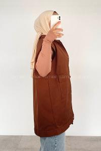 Bitter Brown Shirt Collar Zero Arm Without Accessories Cotton Unprinted Vest