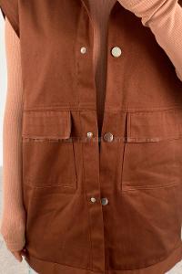 Bitter Brown Shirt Collar Zero Arm Without Accessories Cotton Unprinted Vest