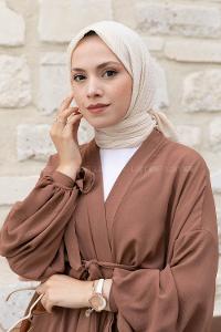 Ecru Crepe Fabric Straight Scarf