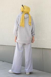 Gray Medium Crew Neck Long Arm Without Accessories Cotton Flared Trousers Comfortable Suit