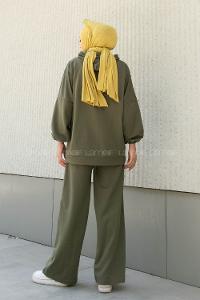 Lamelif Balance Armalı Çımalı İkili Tesettür Takım Haki