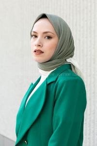 Lamelif Monoğram Eşarp Çağla yeşili-Ekru