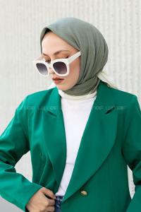 Lamelif Monoğram Eşarp Çağla yeşili-Ekru