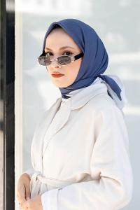 Lamelif Monoğram Eşarp İndigo-Ekru