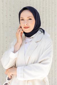 Lamelif Monoğram Eşarp Lacivert-Ekru