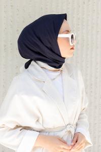 Lamelif Monoğram Eşarp Lacivert-Ekru