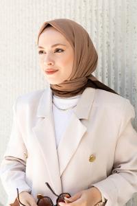 Lamelif Monoğram Eşarp Sütlü Kahve-Kahverengi