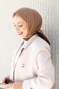 Lamelif Monoğram Eşarp Sütlü Kahve-Kahverengi