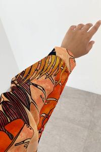 Modalamelif Yaprak Desen Dijital Baskı Gömlek Hardal Sarısı