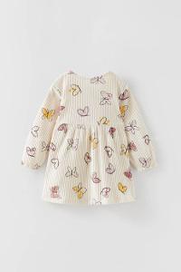 Cream Crew Neck Cotton Fabric Printed Dresess