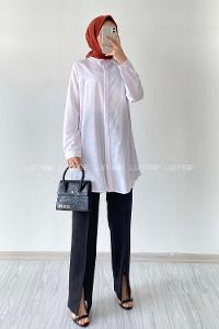 Modalamelif Gizli Düğme Detaylı Poplin Gömlek Beyaz