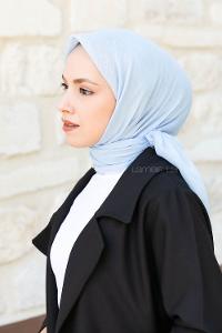Lamelif Düz Flamlı Eşarp Bebe Mavisi
