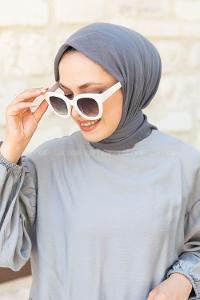 Lamelif Düz Flamlı Eşarp Füme