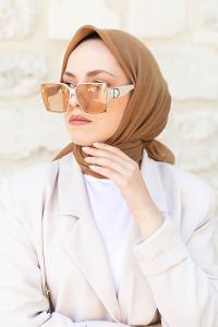 Lamelif Düz Flamlı Eşarp Koyu Bej