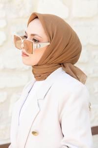 Lamelif Düz Flamlı Eşarp Koyu Bej