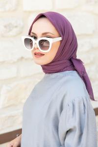 Lamelif Düz Flamlı Eşarp Koyu Lila