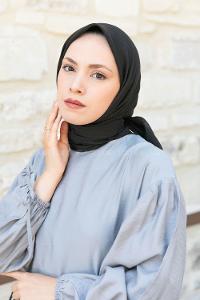 Black Linen Printed Scarf