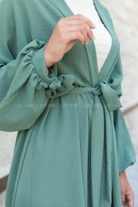 Plum Green Bat Sleeve Arm Without Accessories Viscose Fabric Straight Kimono