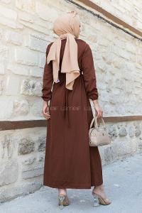 Bitter Brown Crew Neck Crepe Fabric Unprinted Dresess