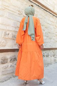 Modalamelif Nakış Detaylı Balon Elbise Oranj