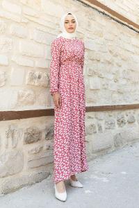 Modalamelif Orkide Desen Efil Elbise Pudra