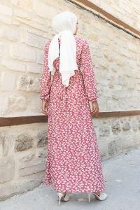 Modalamelif Orkide Desen Efil Elbise Pudra