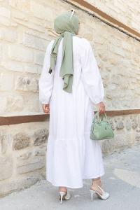 White-1 V Neck Cotton Unprinted Dresess