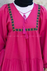 Fuchsia V Neck Cotton Unprinted Dresess