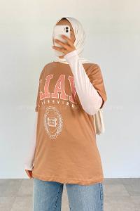 Brown With Milk Crew Neck Short Arm Cotton Printed T-shirt