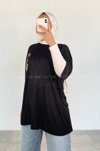 Black Crew Neck Short Arm Cotton Printed T-shirt