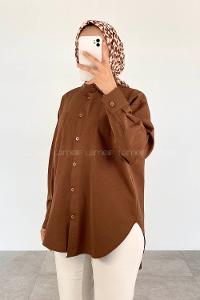 Bitter Brown Shirt Collar Long Arm Cotton Unprinted Shirt