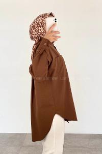 Bitter Brown Shirt Collar Long Arm Cotton Unprinted Shirt