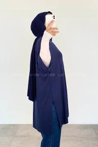 Navy Blue-1 Crew Neck Half Arm Arm Cotton Unprinted T-shirt