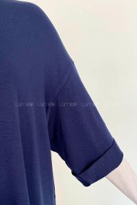 Navy Blue-1 Crew Neck Half Arm Arm Cotton Unprinted T-shirt