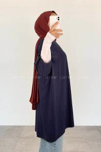 Navy Blue-2 Crew Neck Half Arm Arm Cotton Unprinted T-shirt