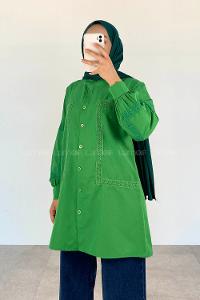 Green-1 Shirt Collar Long Arm Cotton Unprinted Shirt
