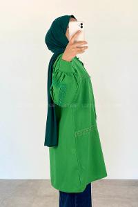 Green-1 Shirt Collar Long Arm Cotton Unprinted Shirt